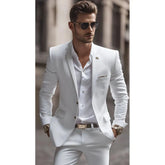 Summer White Men Suits Two Piece Fashion Notch Lapel Single Breasted Suit Slim Fit Elegant Smart Casual Groom Wedding Tuxedo As picture